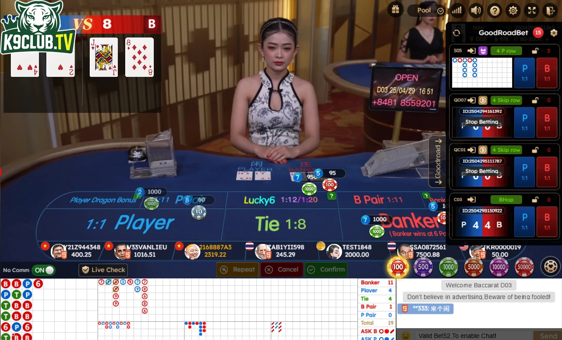 Baccarat live cực hay
