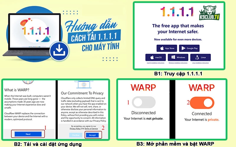 Tải ứng dụng 1.1.1.1 cho máy tính tại trang K9club